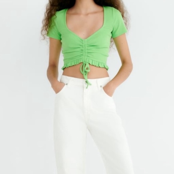 New Zara Gathered Ribbed Top - Picture 9 of 10